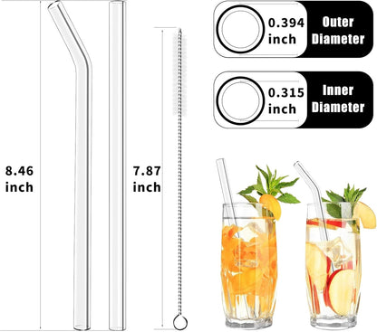 Lazycorner Reusable Glass Straws Set 16 Pcs 8.5''x 10MM Straight Clear Glass Drinking Straws, Set of 16 with 4 Cleaning Brushes. Reusable Straws Perfect For Smoothies, Tea, Juice-Clear Cocktail.