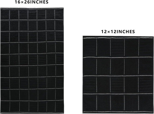 Glynniss Kitchen Towels and Dishcloths Set, Absorbent Dish Towels and Dish Cloths Set for Washing Dishes, Cleaning and Drying Use Pack of 8 (Black)