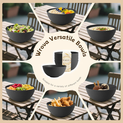 Black Cereal Bowls 40oz for Cereal Lover,Unbreakable Alternative Plastic Bowls Set of 6,Extra Thick Anti-Scald Bowl Sets suitable for Salad,Soup and Fruit.