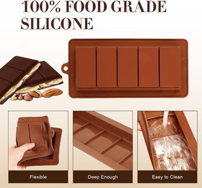 2 PCS Chocolate Bar Molds Deep Silicone Molds for Chocolate Bar Pistachio Dubai Candy Milk Chocolate Stuffed Bar