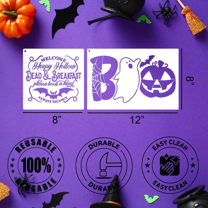 Halloween Stencils for Painting on Wood 12”x8” Large Halloween Stencil Boo Trick or Treat Bats Hocus Pocus Stencils for Door Mats Wood Sign T-Shirt Decor