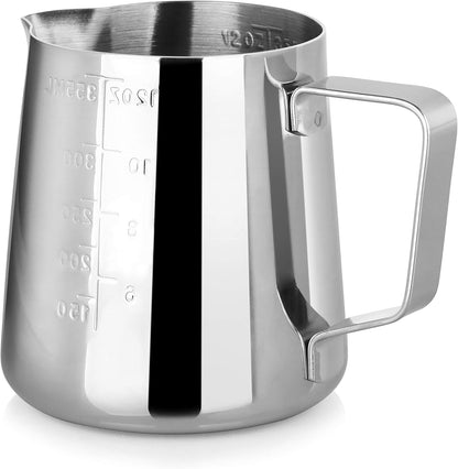 New Star Foodservice 28805 Commercial Grade Stainless Steel 18/8 Frothing Pitcher, 12-Ounce with Measurement Scale