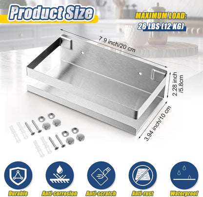 Lallisa 2 Pieces Stainless Steel Shelf Bathroom Shower Floating Shelves Wall Mounted Shower Caddy Basket Shelf Storage Organizer Shelves for Bathroom, Kitchen, Living Room (7.87 Inches/ 20 cm,Silver)