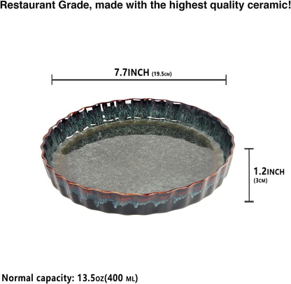 7 Inch Ceramic Pie Pan Quiche Dish 13.5 Ounces Baking Pan, Set of 2 Au Gratin Baking Dishes, Non-Stick Tart Pan, Pie Plate for Apple, Oven Safe, Round Ruffled Edge 7.7 Inch
