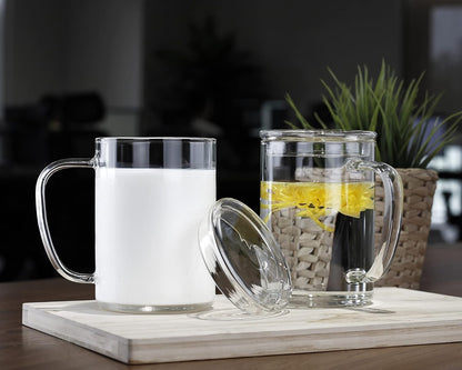 LUXU Glass Coffee Mugs (Set of 2),27oz Large Glass Coffee Cups Clear Glass Tea Cups Overnight Oats Containers with Glass Lid,Cute Coffee Bar Accessories,Iced Coffee Glasses for Latte,Cereal,Yogur