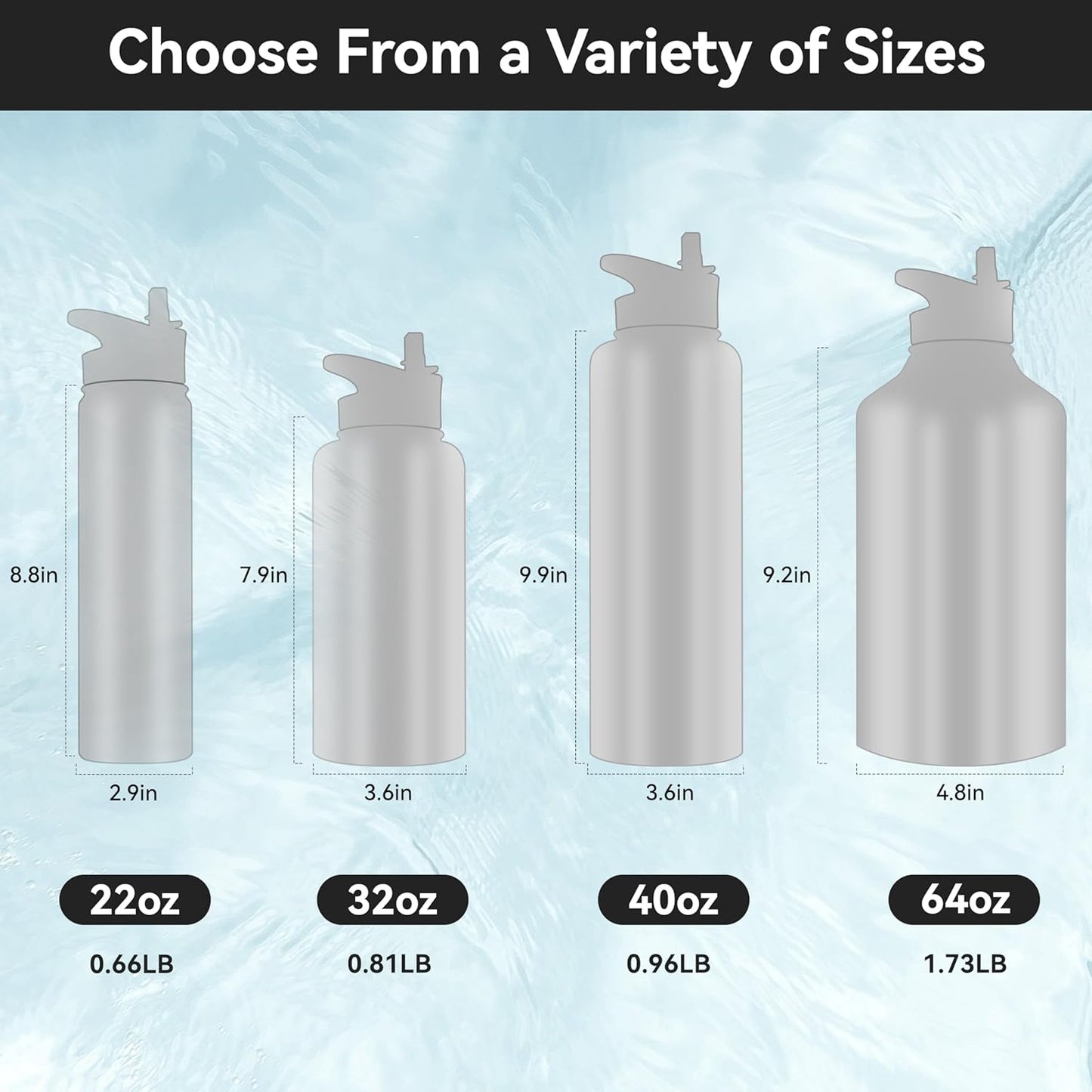 HASLE OUTFITTERS 40oz Stainless Steel Water Bottle, Vacuum Insulated Double Walled Leak Proof Sports Water Bottle with 2 Lids (Straw and Spout Lid) Thermo Mug Keep Cold and Hot(Black,4)