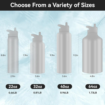 HASLE OUTFITTERS Insulated Water Bottle 22 oz Double Wall Stainless Steel Water Bottle Wide Mouth with Straw Lid & Spout Lid Keeps Cold or Hot(White,4)
