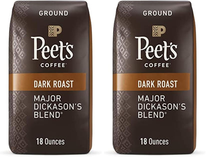 Peet's Coffee, Dark Roast Ground Coffee - Major Dickason's Blend 36 Ounces (2 Bags of 18 Ounces)