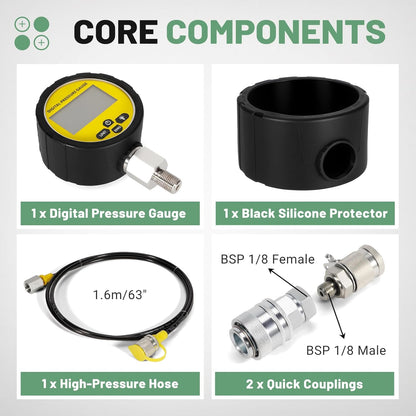 10000PSI Hydraulic Pressure Test Kit, 700BAR/70MPa Manometer Digital Pressure Gauge, Fit for USA Brand Excavator with 1*Gauge/1*Hose with M16*2 & G1/4 Female /2*Couplings/1*Silicone Protector