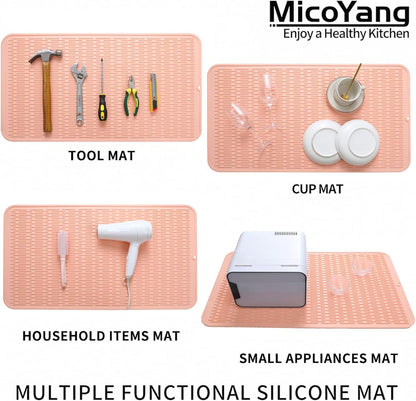Silicone Dish Drying Mat for Multiple Usage,Easy clean,Eco-friendly,Heat-resistant Silicone Mat for Kitchen Counter or Sink,Refrigerator or Drawer Liner Pink 4XL 32 inches x 18 inches