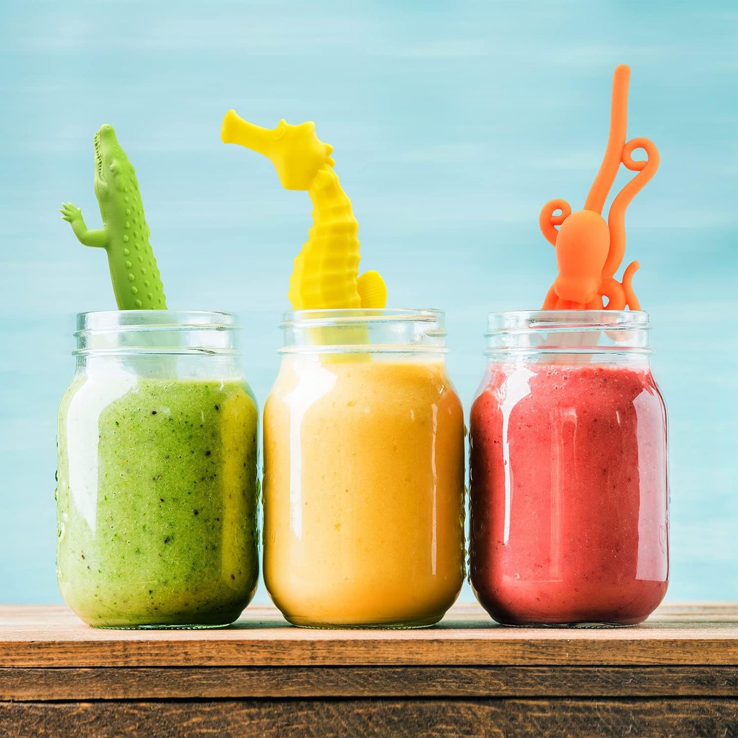 Hoobbe Silicone Reusable Animal Straw for kids, Fun and cute for Pool Side Party, Birthday Party, Under the Sea Party, BPA Free, Dust-Proof and Dishwasher Safe (Seahorse), 1 straw per pack