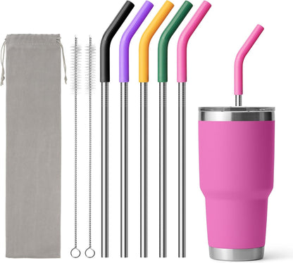 30 oz Straw for YETI Tumbler, Metal Straight Straws Reusable with Silicone Tip for BJPKPK, RTIC, WETOWETO, Beast 30 oz Tumbler, Cleaning Brush, 1 Portable Bag