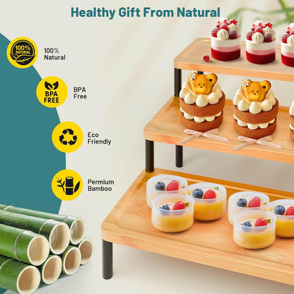 3 Tier Serving Tray Set,17" Serving Tray Stand & Platter Tower Plate for Party Supplies,Reusable Trays for Food Fruit Cookie Afternoon Tea Hosting, Appetizer,Dessert Table Display Set