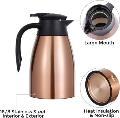 Tiken 51 Oz Thermal Coffee Carafe, Stainless Steel Insulated Vacuum Coffee Carafes For Keeping Hot, 1.5 Liter Beverage Dispenser (Copper)