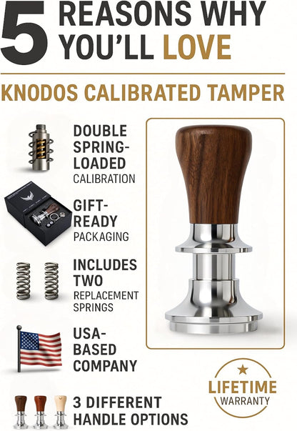 58.5mm Tamper with Walnut Handle Self-Leveling & Double Spring Loaded Calibrated Design Fits 58mm Portafilter Basket for Precise Consistent Shots