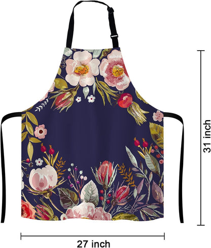 Vintage background with hand drawn floral wreath Adjustable Bib Apron, Romantic Flowers Cooking Kitchen Apron for Men Women