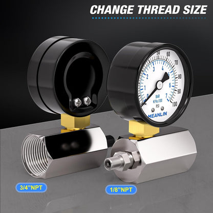 MEANLIN MEASURE 0-100Psi 2" Steel Double Graduated Air Test Pressure gauges, 3/4" FNPT Connection, -3-2-3% Accuracy