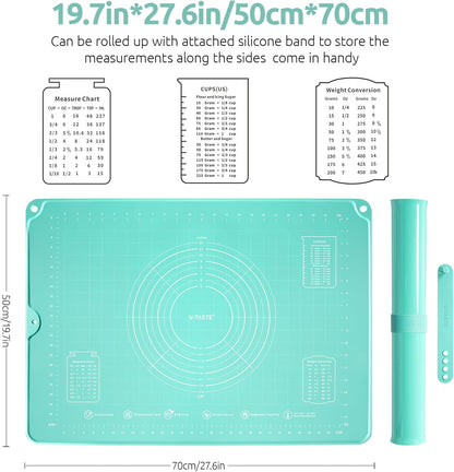 U-Taste 28"x20" Large Pastry Mat: Food-Grade Liquid Silicone Dough Rolling Baking Sheet, Non-Stick Non-Slip for Kneading, Making Pizza, Fondant, Pie with Clear Measurement and Raised Edges (Aqua Sky)