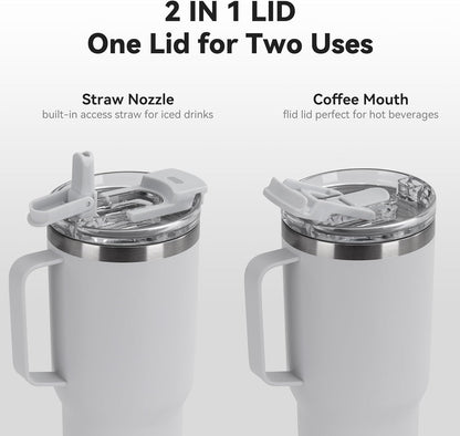30oz Tumbler with Handle, Insulated Leak Proof Coffee Travel Mug with Straw Lid Double Wall Stainless Steel Vacuum Tumblers Metal Cup Keep Hot and Iced Drink for Gym, Office, Camping, White 1 Pack
