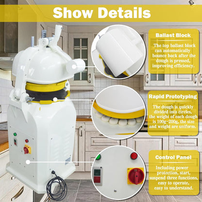 TECHTONGDA Commercial Dough Divider Rounder 16pcs Electric Dough Cutting and Rounding Machine Paste Ball Machine 3.53-7.05oz for Hamburger Bread Pizza Bakery