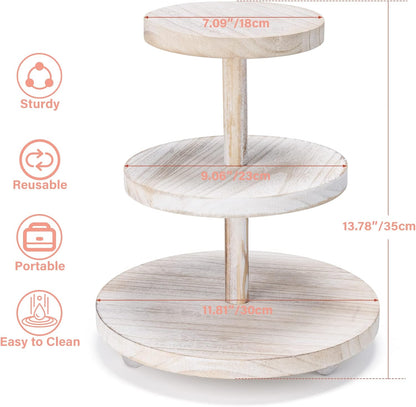3 Tier Cupcake Stand Round,Wood Cake Stand with Tiered Tray Decor,Rustic Cake Stand for 24 Cupcakes,Cupcake Display for Home Tea Party, Birthday, Wedding, Farmhouse Decor