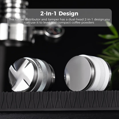 IKAPE Coffee Products, 51mm Coffee Distributor & Hand Tamper, Adjustable Depth Espresso Distributor Fits All 51mm Espresso Portafilter, Compatible with Delonghi Bottomless Portafilter (White)