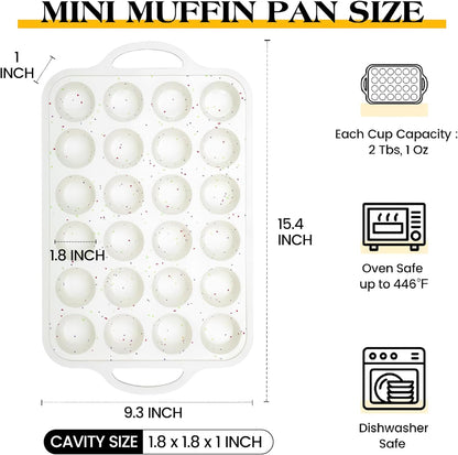 1 Pc Silicone Mini Muffin Pan With Metal Frame, 24 Cups Nonstick Cupcake Tray for Baking, Small Muffin Molds with Handles (Cream)
