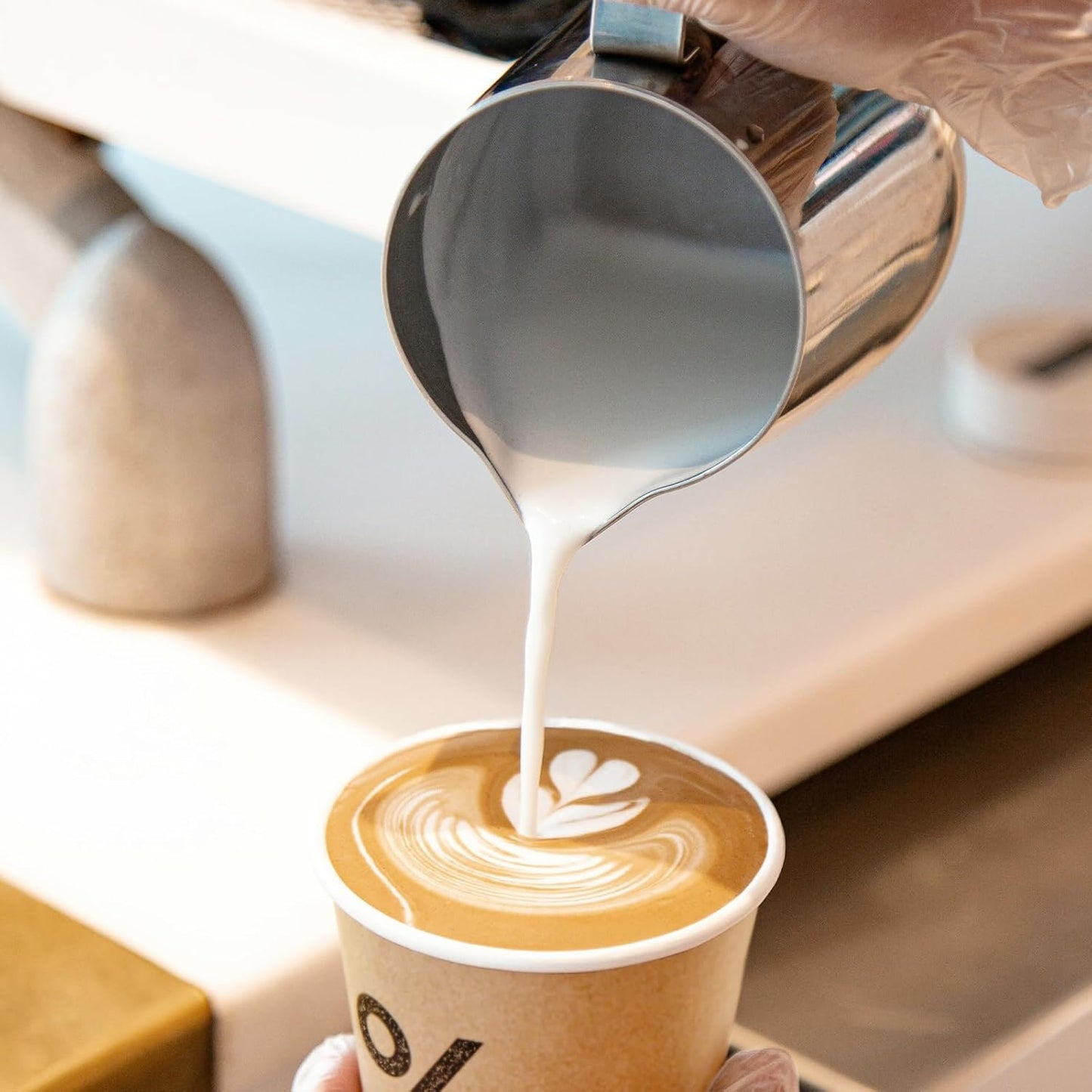 Tuni Milk Frothing Pitcher, 12oz/350ml Stainless Steel Milk Jug Steaming Cup, Milk Coffee Cappuccino Latte Art Steam Creamer Frother Pitcher