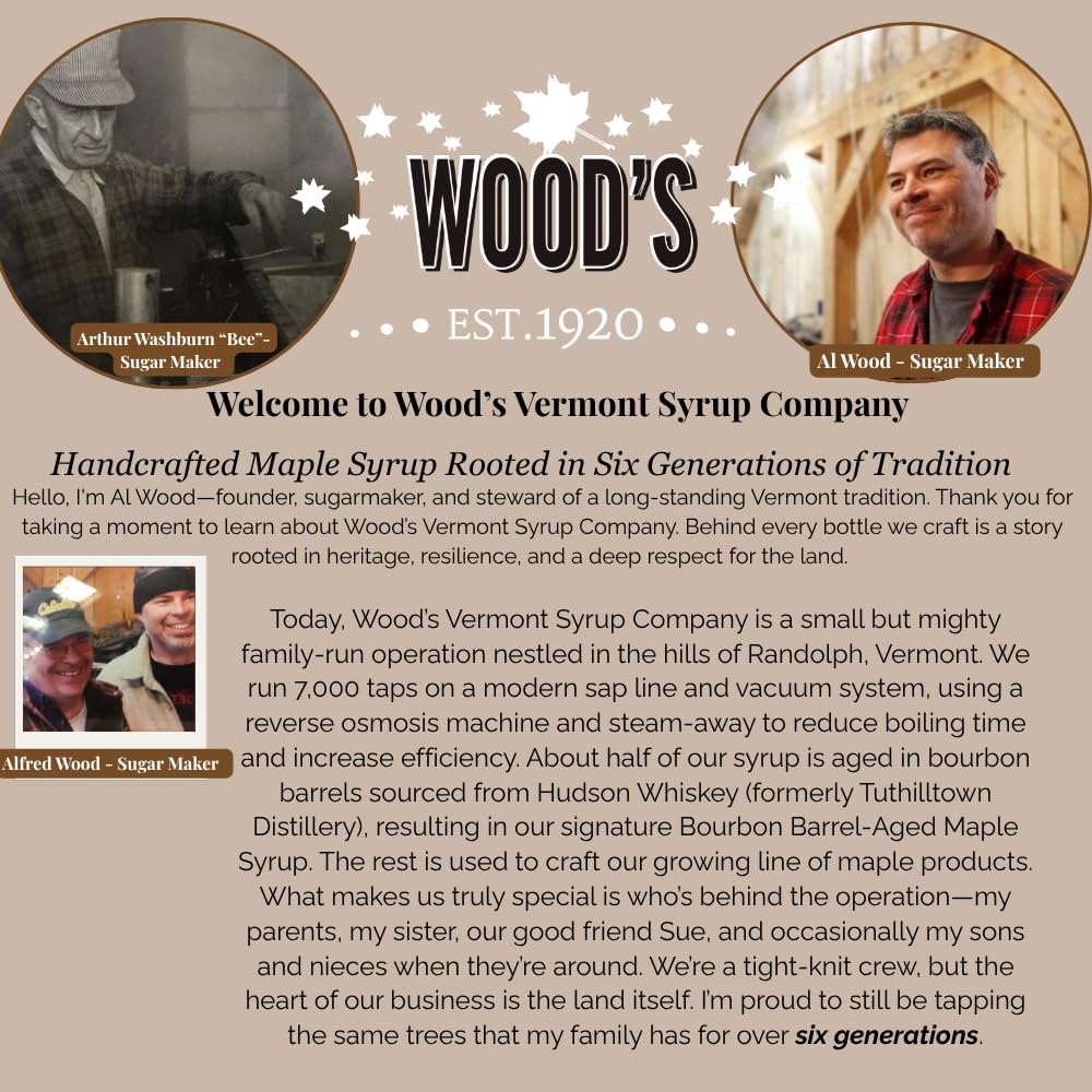 WOOD'S Pumpkin Spice Maple Syrup – Small-Batch Vermont Maple Syrup Infused with Cozy Fall Spices | Natural, Vegan Sweetener for Coffee, Pancakes, Baking & More | 8.45 Fl Oz (250mL)