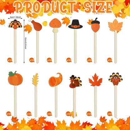 Jinei 120 Pcs Thanksgiving Coffee Stirrers Stir Sticks Natural Wooden Stir Sticks Disposable Drink Stirrers for Stirring Hot Chocolate Milkshake Restaurant Home Office