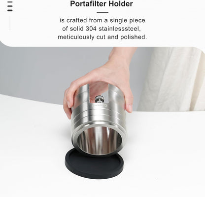 Portafilter Holder - Espresso Tamping Station Crafted from Solid 304 Stainless Steel for Most 58mm Portafilters with Adjustable Height Screw | Stable and Efficient Puck Preparation