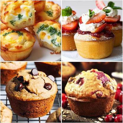 CAKETIME Silicone Muffin Pans for Baking, Metal Reinforced Frame Regular 24 Cups & Mini 12 Cups Cupcake Pan Nonstick Muffin Pan for Homemade Baking Easy to Handle