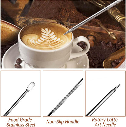22 PCS Coffee Tamper Set, Espresso Accessories Barista Kit, with 51mm Espresso Tamper, WDT Tool, Frothing Pitcher(350 ml), Latte Art Pen, Coffee Stirrer, Tamper Mat, 16 Coffee Stencils