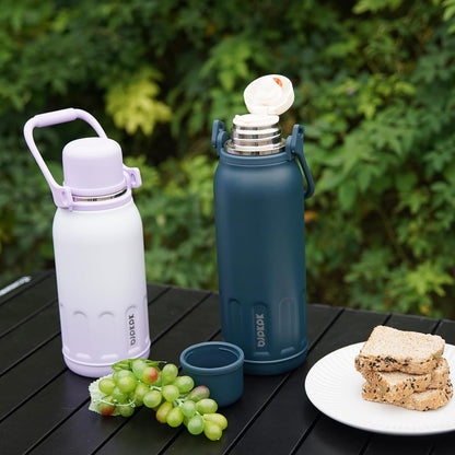 BJPKPK Insulated Water Bottle 50oz Vacuum Insulated Stainless Steel Water Bottles with Handle and Lid Travel Metal Thermos for Outdoor Sports,Black