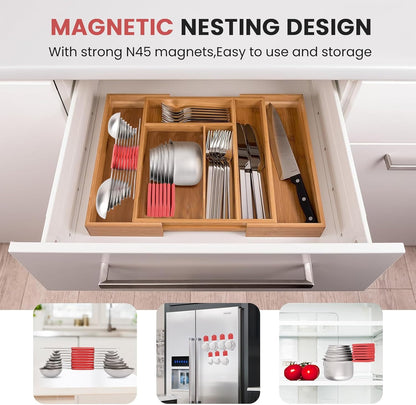 Magnetic Measuring Cups and Spoons Set-Heavy Duty 304 Stainless Steel，Double Measurement Markings，Set of 16 with Leveler for Measure Dry and Liquid Ingredients (Red)