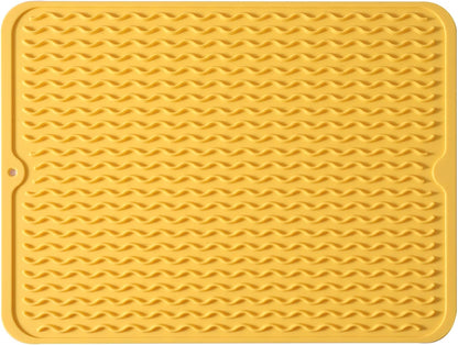 Silicone Dish Drying Mat for Multiple Usage,Easy clean,Eco-friendly,Heat-resistant Silicone Mat for Kitchen Counter or Sink,Refrigerator or drawer liner Yellow L 16 inches x 12 inches