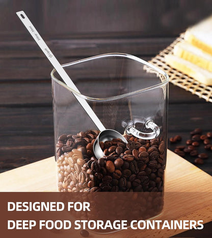 304 Stainless Steel Coffee Scoop 1 Tablespoon, Long Handle Measuring Scoop for Deep Jars, Dishwasher Safe, Engraved TBSP/ML Markings