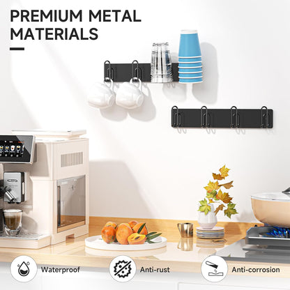 Mug Holder Wall Mounted, 2 Pack Black Coffee Cup Hooks, Metal Mug Rack for Kitchen, Modern Unique Cabinets Cups, Cup Holder Hanging Wall Hanger for Kitchen, Dining Room Coffee Bar