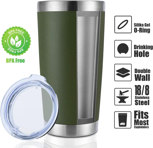 DOMICARE 20oz Stainless Steel Tumbler Bulk with Lid, Double Wall Vacuum Insulated Travel Mug, Powder Coated Coffee Cup, Army Green, 8 Pack