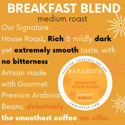 Sarasota K-Cup Coffee Pods | Medium Roast Coffee | Breakfast Blend | Single Serve for Keurig Brewers | Gourmet, Low Acid, Mold Free | 24 Count