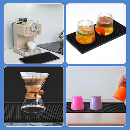 6 Pack Black Bar Mat - 6" x 12" Rubber Bar Mats for Countertop, Non-Slip Spill Mas for Bartending, Coffee, Kitchen & Home Bars, Durable PVC Bars Top Mat for Glasses & Drinks
