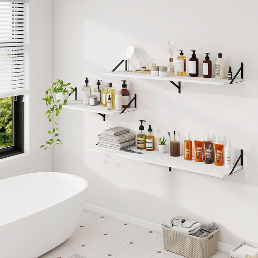 Dreamland Floating Shelves for Wall, 12 Inch Deep Floating Shelves Set of 2, 48W x 12D Large Wall Shelf with Sturdy Metal Brackets for Living Room, Bathroom, Bedroom and Kitchen, White