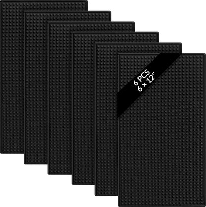 Tioncy 6 Pcs Bar Mat for Countertop 6 x 12 Inch Non Slip Rubber Mat Service Spill Cocktail Bartending Coffee Bar Mats for Hot Dishes Restaurants Barbershop Clippers Hot Pads, Black
