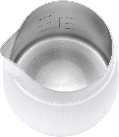 Normcore Handleless Milk Pitcher with Round Spout - Espresso Steaming Pitcher - 18/8 Stainless Steel Milk Frothing Jug - Premium Barista Tools - Non-stick coating White - 15.2 oz (450 ml)