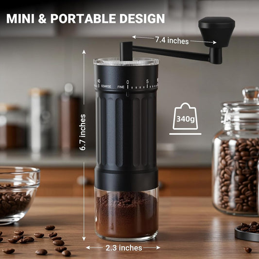 Mini Manual Coffee Grinder with CNC Stainless Steel Conical Burr & 40 Adjustable Settings, Portable Hand Coffee Bean Mill with 30g Capacity & Crank, Great for Travel, Camping, Espresso, Pour Over, etc