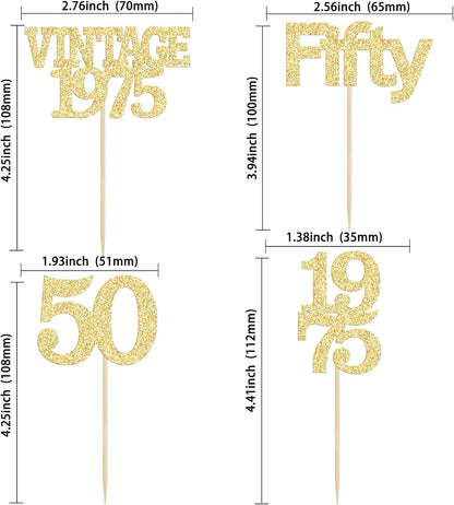 Gyufise 24Pcs 50th Birthday Cupcake Toppers Cheers to 50 Fabulous Fifty Vintage 1975 Cupcake Picks 50th Birthday Wedding Anniversary Party Cake Decorations Supplies Gold