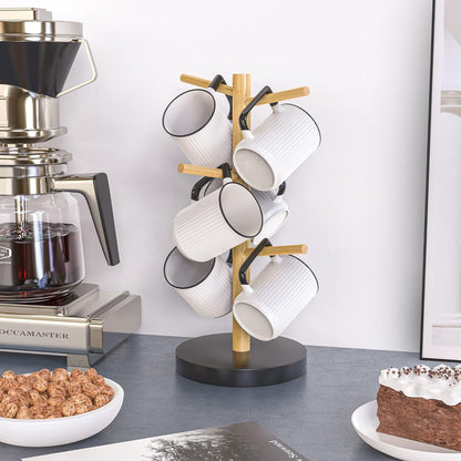 Wisuce Bamboo Mug Holder - Black Coffee Mug Tree Stand for Countertop - Organizer