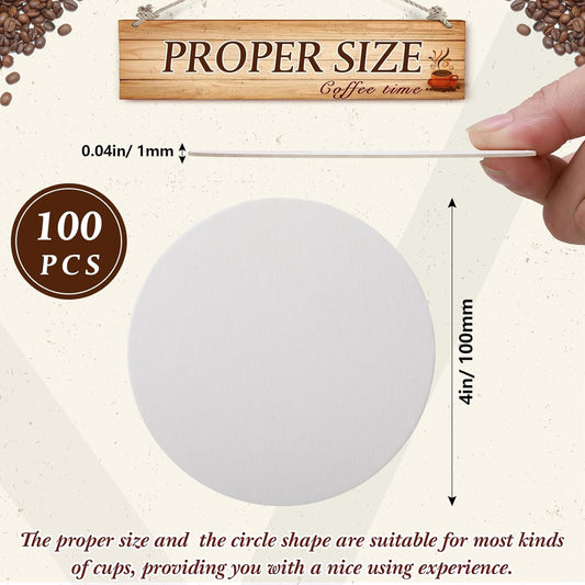 TaoBary 100 Pcs Disposable Paper Coasters Bulk 1MM, 4 Inch Round Cardboard Coasters Blank for Bar Drinks DIY Crafts Arts Wedding (White)