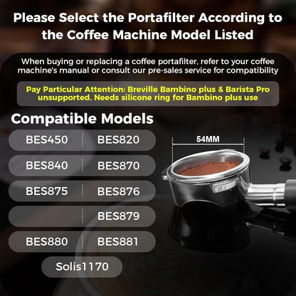 IKAPE 54MM Bottomless Naked Portafilter for Breville BES870/880 & Solis – Includes 18g Basket (Bambino Plus Not Supported)