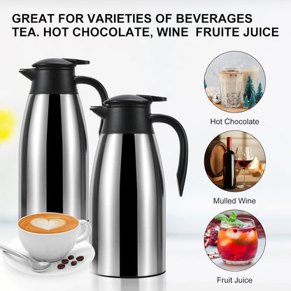 70 oz Thermal Coffee Carafe for keeping hot, Updated Carafe for hot liquid, Airpot Stainless Steel Thermos Urn Beverage Dispenser Vacuum Thermal Pot for Coffee, Hot Water,Keep Hot 12 Hour(silver)